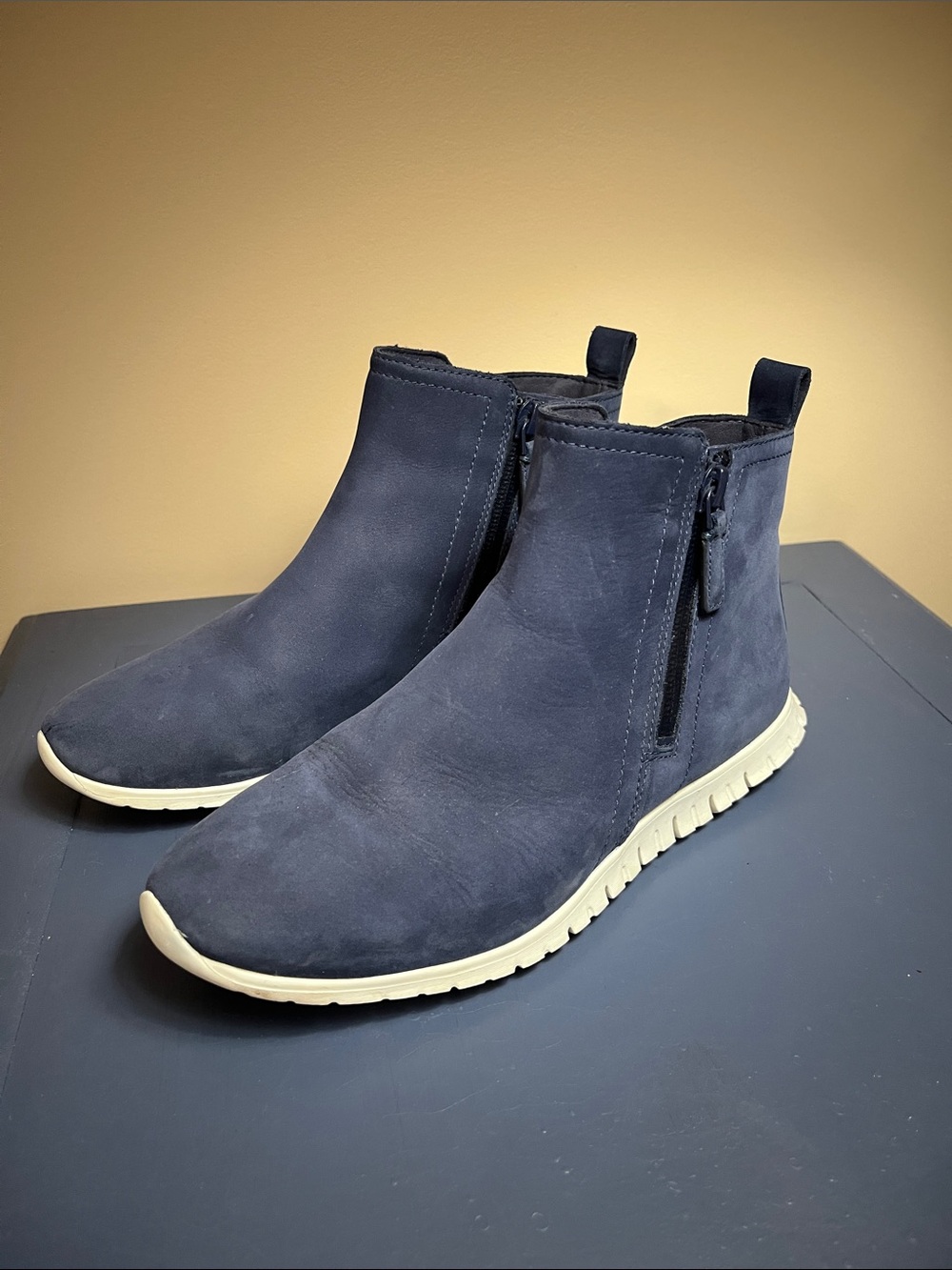 Cole Haan Women's Zerogrand Side Zip Waterproof Booties in a marine blue